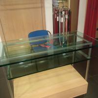 Banco espositivo in vetro e legno