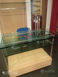 Banco espositivo in vetro e legno