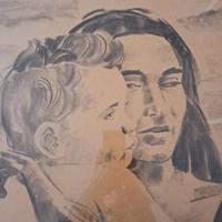 disegno a carboncino mamma con bambino, cm 50x70
