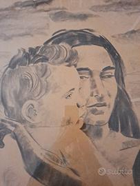 disegno a carboncino mamma con bambino, cm 50x70