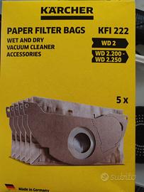 5 sacchetti aspirapolvere Kercher WD 2 in carta