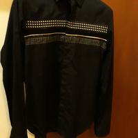 Camicia CY CHOI uomo, nera, tg. L, inserti tessuto