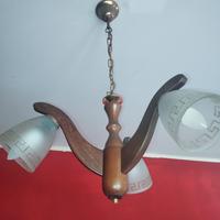 lampadario in legno a tre luci 