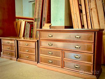 Cassettiera con 2 comodini in legno noce