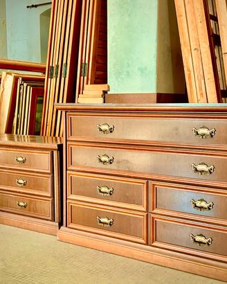 Cassettiera con 2 comodini in legno noce