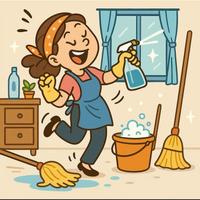 Ragazza per pulizie domestiche.