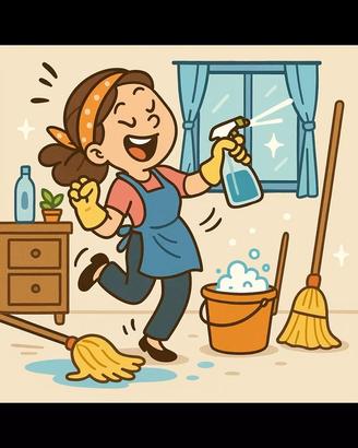 Ragazza per pulizie domestiche.