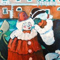 Quadro olio su tela "Maschere veneziane"  Morassi