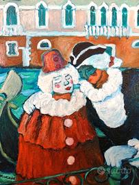 Quadro olio su tela "Maschere veneziane"  Morassi