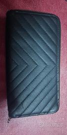  Portafoglio Grande Nero con Cuciture a Chevron