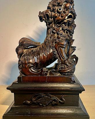 Cani di fo cinesi in legno vintage