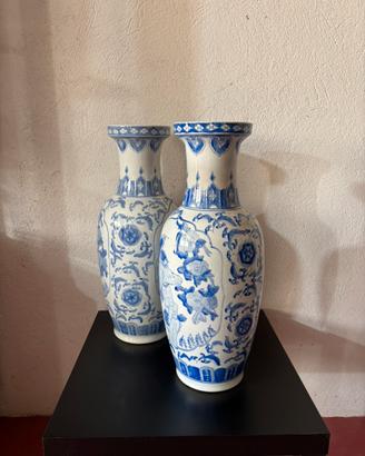 Grande vaso Chinoiserie bianco e blu 59cm