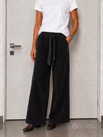 Pantalone Palazzo Donna Nero in Velluto a Coste