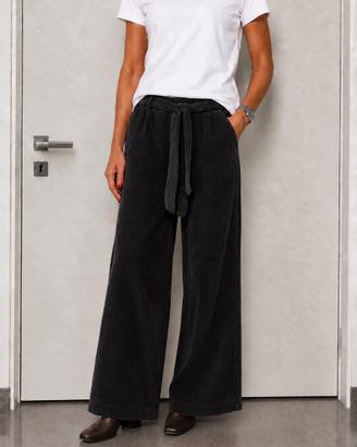 Pantalone Palazzo Donna Nero in Velluto a Coste