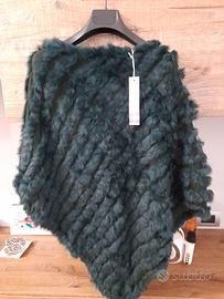 Poncho donna in pelliccia verde OMAI Nuovo