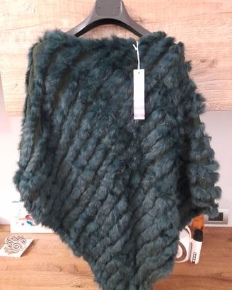Poncho donna in pelliccia verde OMAI Nuovo