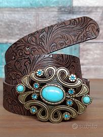 Cintura country boho fibbia metallo e turchese
