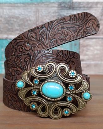 Cintura country boho fibbia metallo e turchese