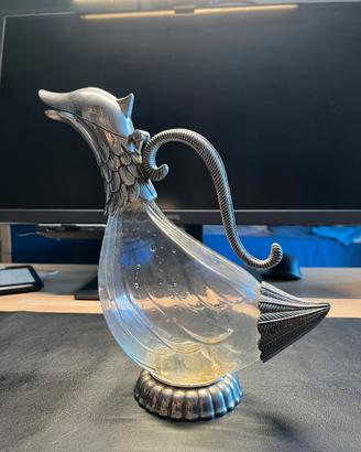 Caraffa decanter anatra vintage cristallo argento