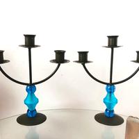 Coppia candelabri in bronzo e vetro Murano 