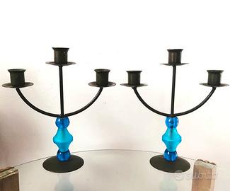 Coppia candelabri in bronzo e vetro Murano 