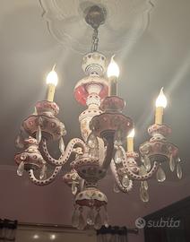 Lampadario Boemia 6 luci bianco e rubino