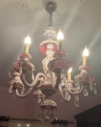 Lampadario Boemia 6 luci bianco e rubino
