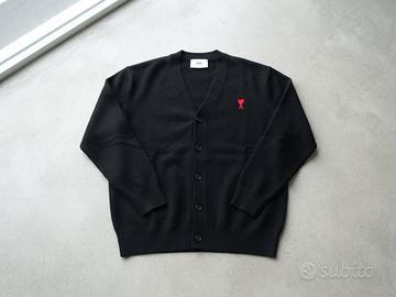 Cardigan Ami Paris Nero Cuore Rosso Tg L Nuovo