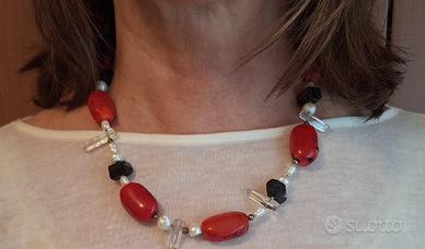 Collana diaspro rosso e tormalina nera