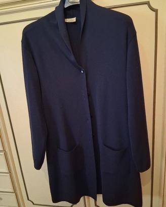 Cardigan blu lungo .di pura lana 