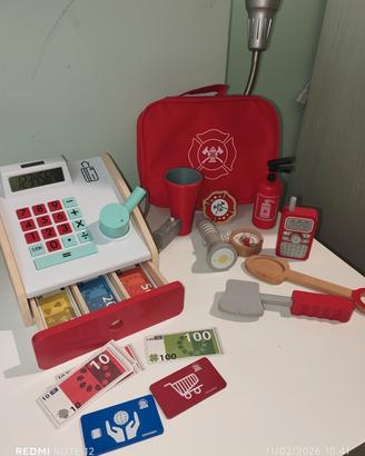 Cassa supermercato + kit pompiere/soccorso