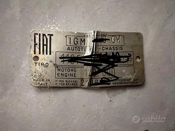 FIAT 500 F  PIASTRINA ALLUMINIO TELAIO anni 60