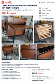 letto mobile singolo con scrivania e doghe legno