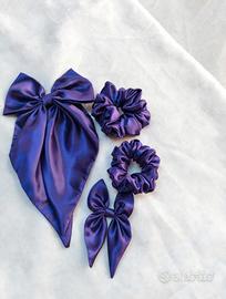 set 4 accessori capelli viola raso.  