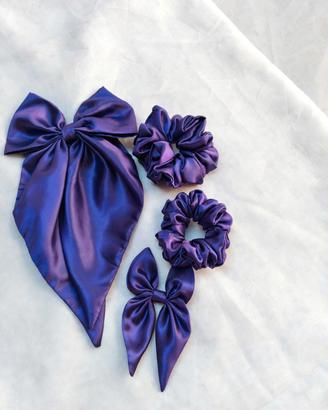 set 4 accessori capelli viola raso.  