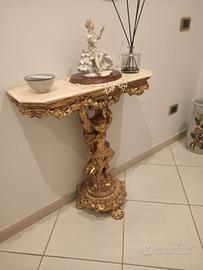 Consolle d'ingresso dorata con angelo 