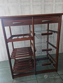 Carrello da cucina  in legno con top  bianco