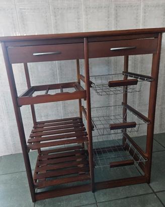 Carrello da cucina  in legno con top  bianco