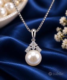 Collana elegante argento 925 perla zirconi venezia