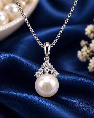 Collana elegante argento 925 perla zirconi venezia