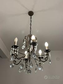 Lampadario acon gocce di cristalli anni 60