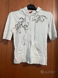 Felpa Esprit bianca con cappuccio, zip e maniche 3