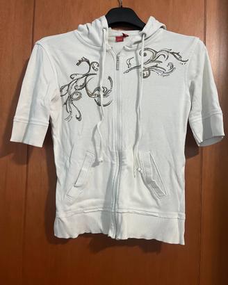 Felpa Esprit bianca con cappuccio, zip e maniche 3