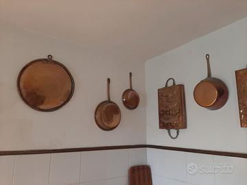 OGGETTI RAME VINTAGE VASSOIO TEIERA PENTOLA TEGAME