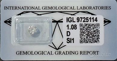 1.08 D SI1 Diamante NATURALE Brillante Sconto -65%