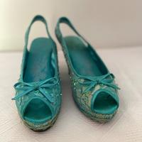 Sandalo turchese, pizzo e paillettes, 37