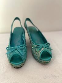 Sandalo turchese, pizzo e paillettes, 37