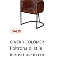 poltrona in acciaio e pelle vera industrial