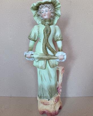 Statuetta porcellana Vintage dama con ombrello