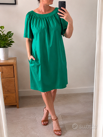 Vestito donna verde in rasatello di cotone